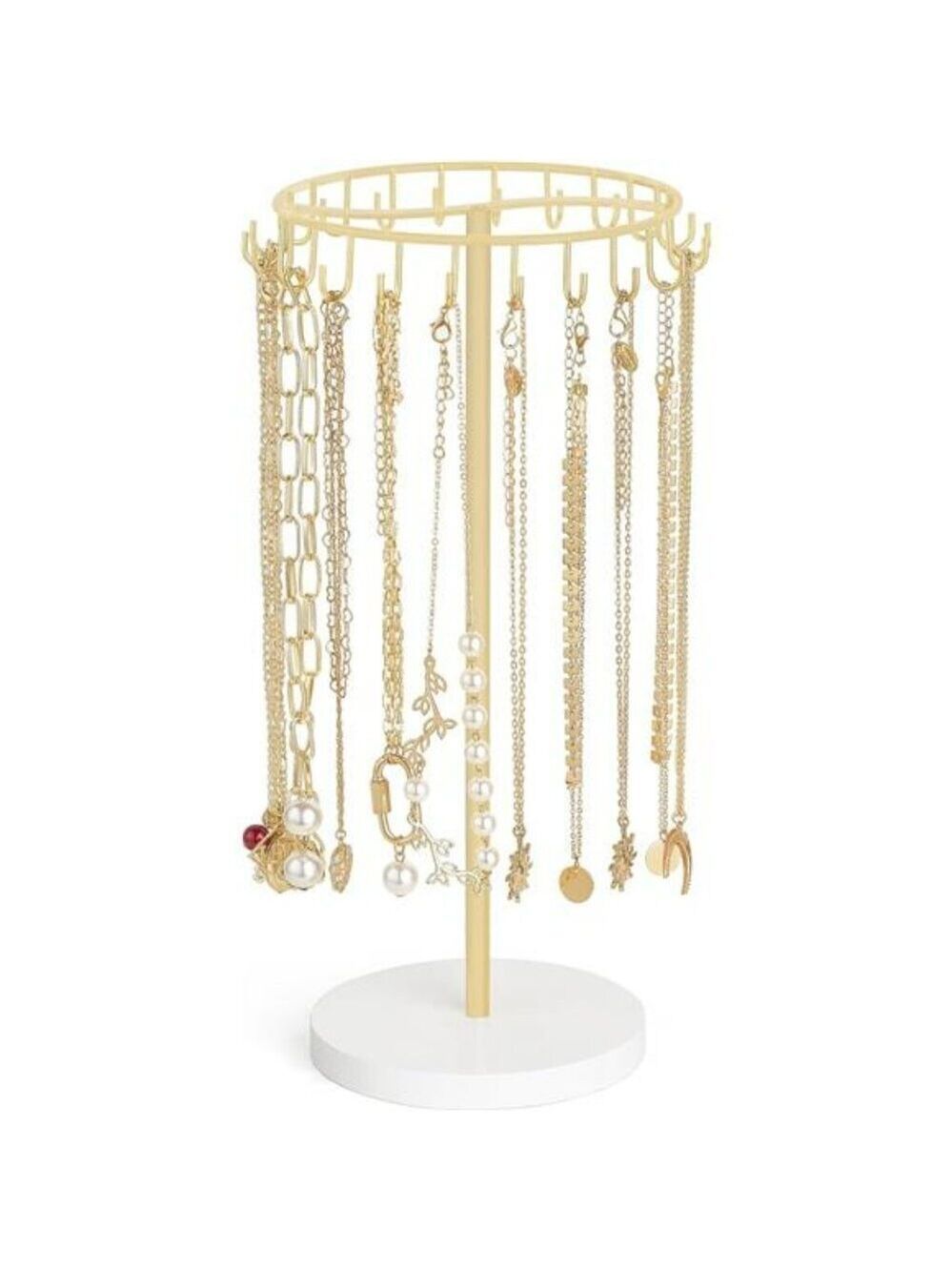 Gold Metal Necklace Holder Jewelry Stand Organizer with 22 Hooks Storage